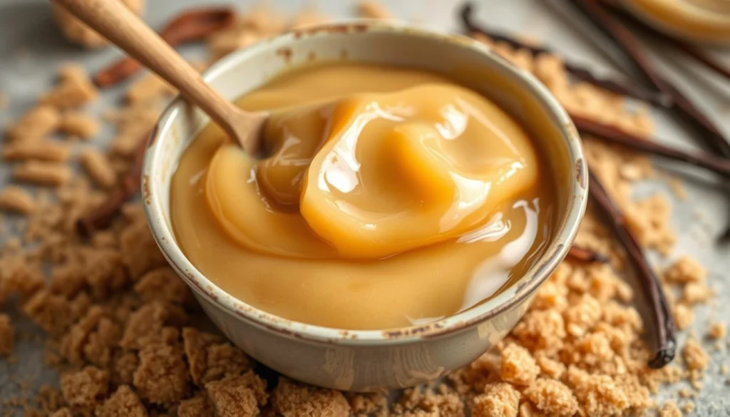 Butterscotch Pie Filling A rich and creamy butterscotch pie with a golden crust, served on a rustic table