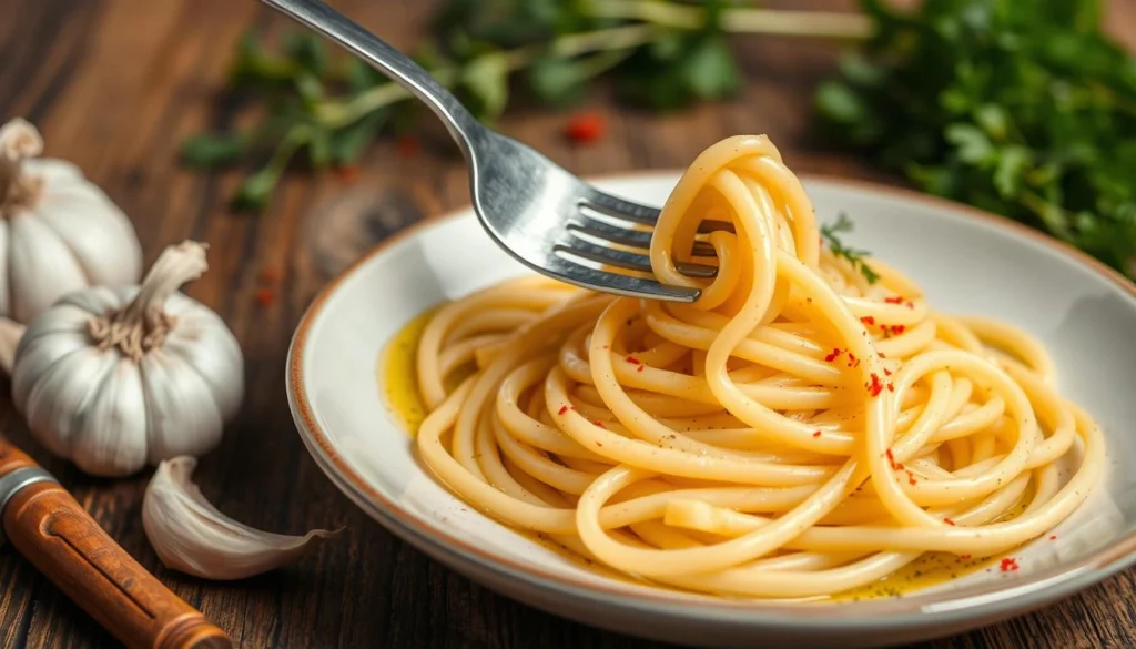 linguine pasta Classic shrimp scampi with pasta, garnished with lemon and parsley.