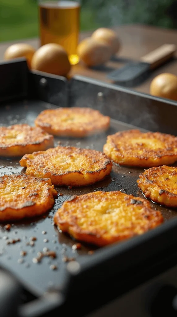 Top 10 Must-Try Blackstone Recipes for Your Next Cookout 4 Golden and crispy hash browns served on a plate, with a crispy exterior and tender inside.