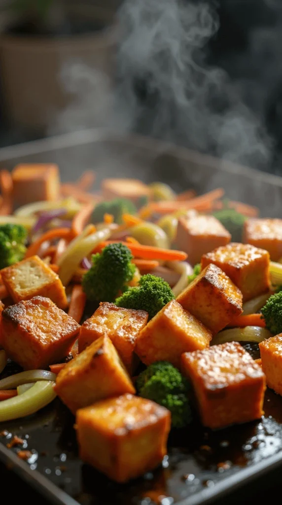 Top 10 Must-Try Blackstone Recipes for Your Next Cookout 9 Golden crispy tofu cubes stir-fried with colorful vegetables on a Blackstone griddle.