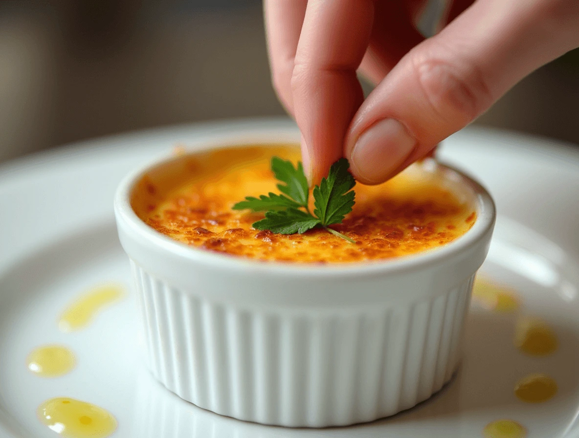 Crab Brule: 5 Easy Steps to Make This Gourmet Delight 6 Garnishing Crab Brule with fresh herbs for an elegant, gourmet presentation.