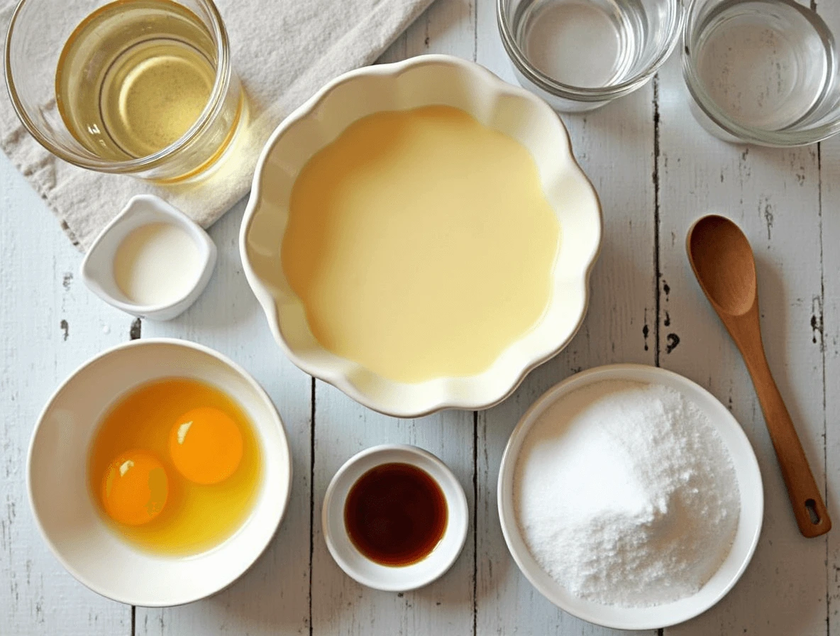 Easy Flan Recipe: How to Make This Silky Smooth Treat at Home 2 Ingredients for creamy homemade flan: eggs, sweetened condensed milk, evaporated milk, sugar, and vanilla extract.