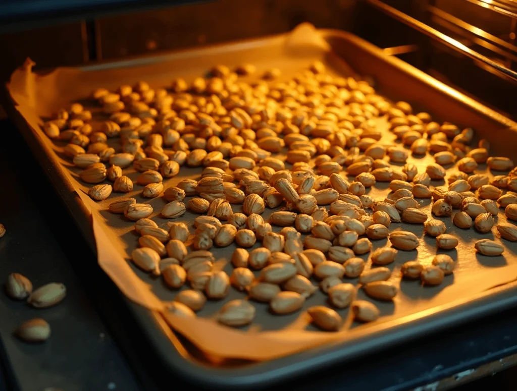 Why Pistachio Cream Is the Perfect Spread for Every Occasion 3 Toasting pistachios in a pan to bring out their nutty flavor for pistachio cream.