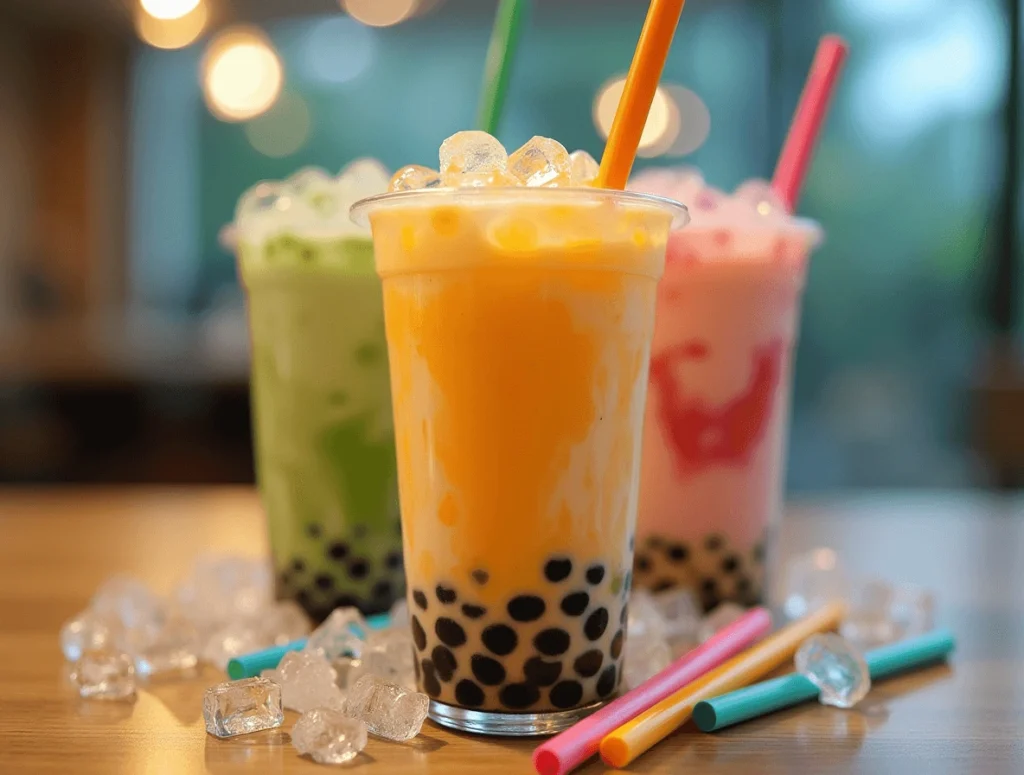 Top 5 Asian Desserts That Will Satisfy Your Sweet Tooth 4 A refreshing glass of bubble tea with chewy tapioca pearls and colorful milk tea, served with a straw.
