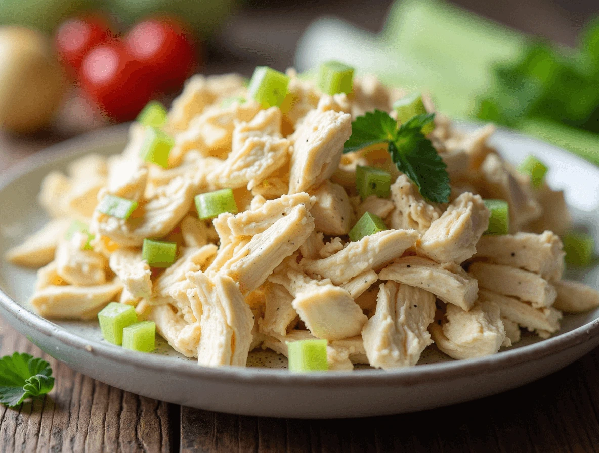 Chicken Salad Chick: How to Recreate 3 Top Flavors at Home 3 Classic Carol chicken salad in a bowl with shredded chicken, mayonnaise, and light seasoning.