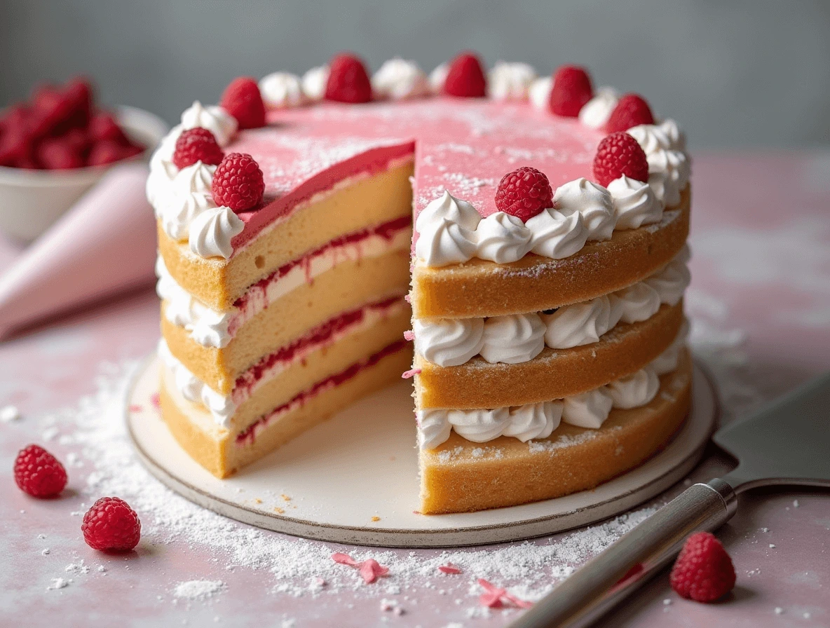 Title: Princess Cake: Why This 200-Year-Old Cake Is Still Popular 3 Close-up of a Princess Cake showcasing its perfectly layered sponge, pastry cream, raspberry jam, whipped cream, and marzipan.