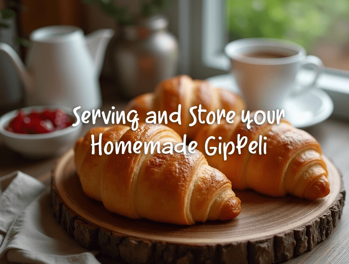 Gipfeli Recipe: 3 Secrets to the Best Homemade Croissants 5 Freshly baked Gipfeli served on a wooden platter with jam and a cup of coffee.