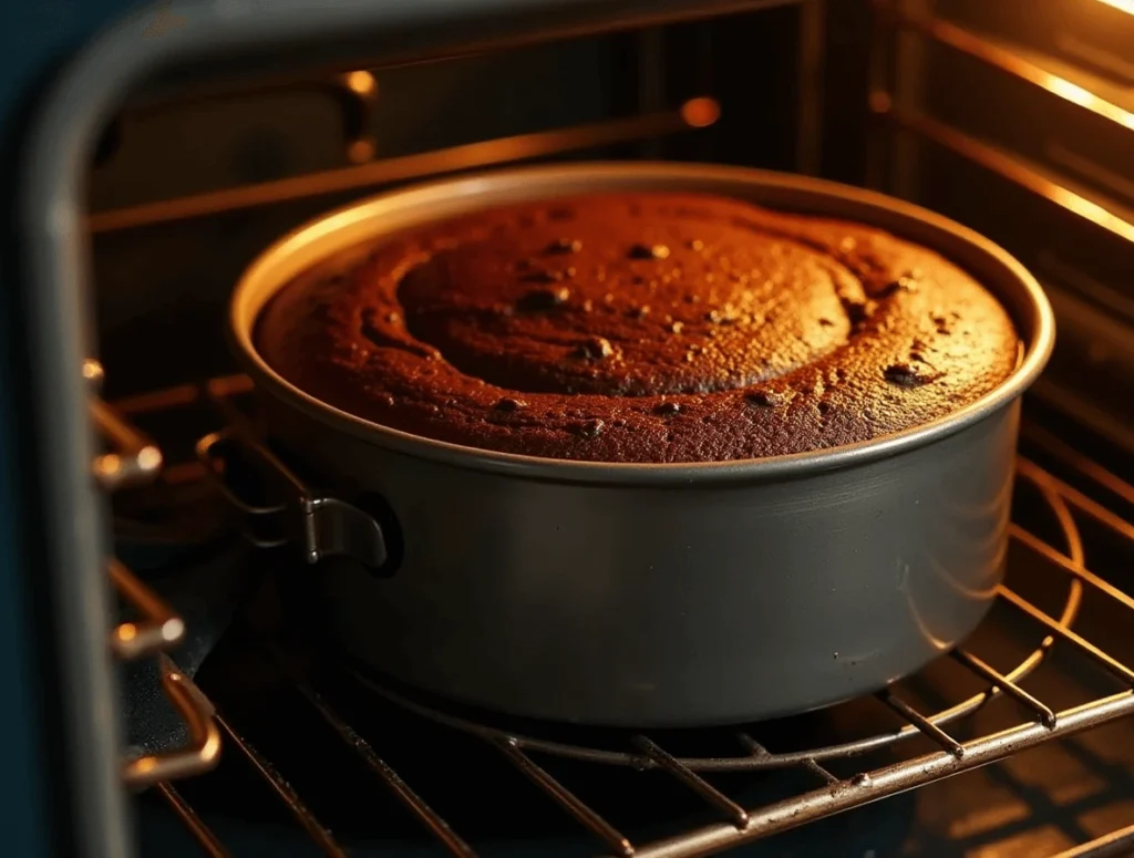 Best Homemade Chocolate Coconut Cake in 4 Simple Steps 3 Chocolate coconut cake batter baking in the oven