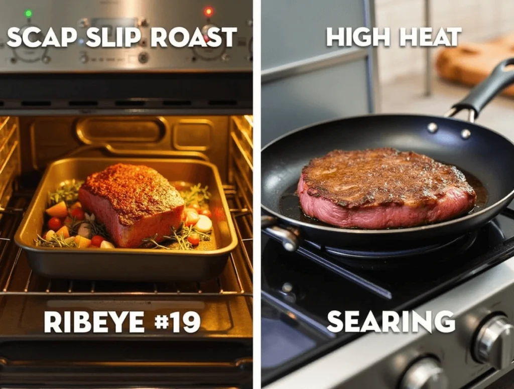 How to Cook Ribeye Roast – Simple & Delicious Recipe 4 Comparing two cooking methods for ribeye roast: slow roasting and high-heat searing.