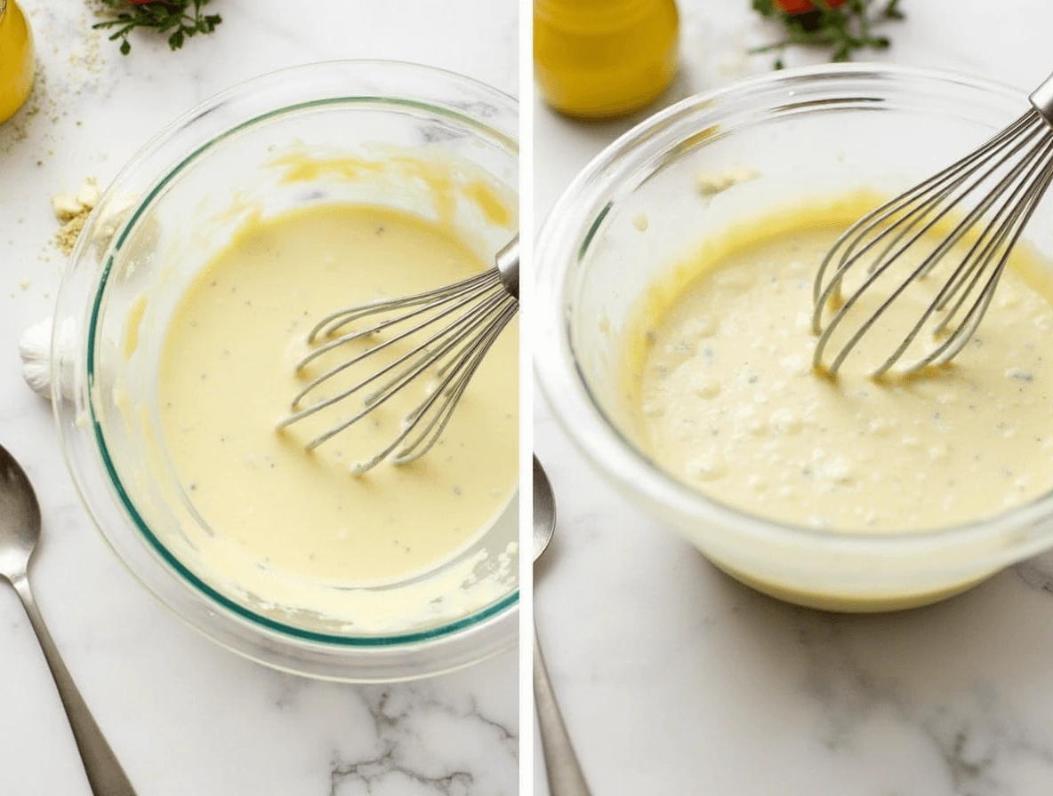 Easy Grinder Salad Recipe – A Sub Without the Bread 3 Whisking creamy grinder dressing made with mayo, vinegar, and Italian seasoning.