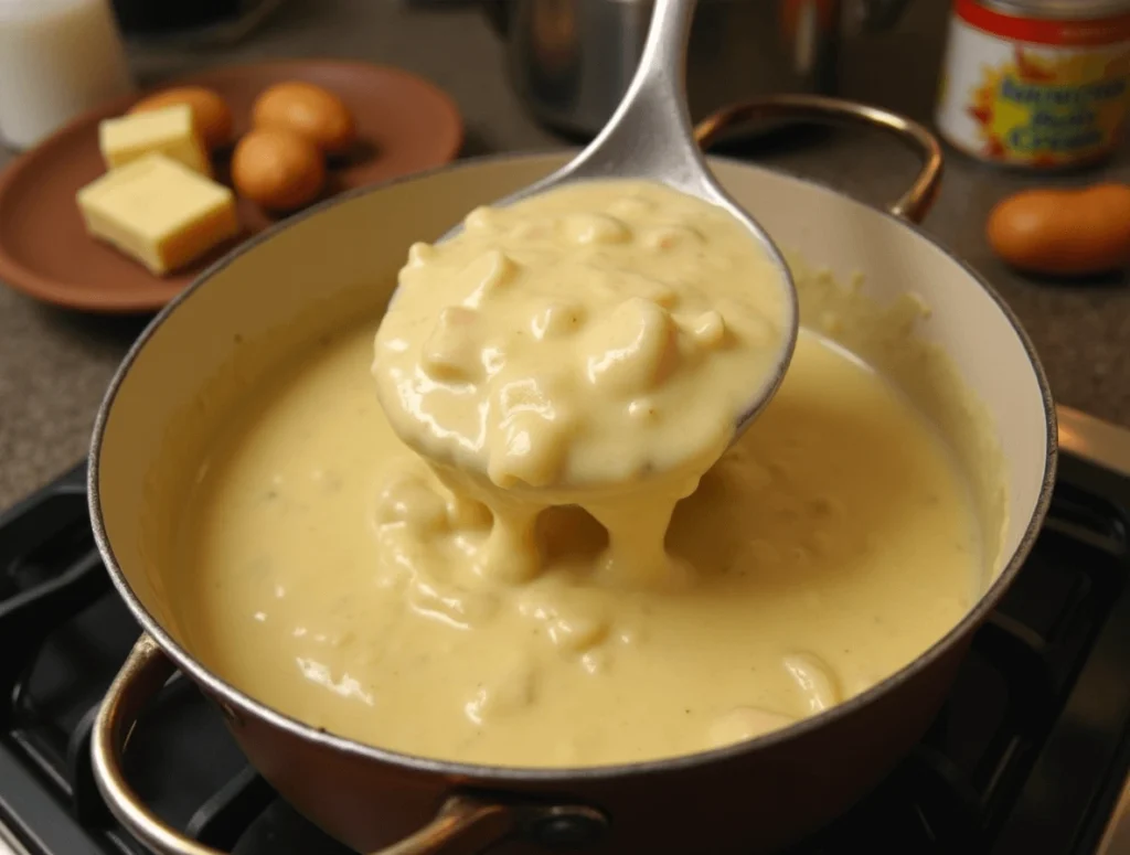 5 Secrets to the Best Potato Soup Recipe 4 A bowl of creamy potato soup with a velvety texture and visible chunks of potatoes.