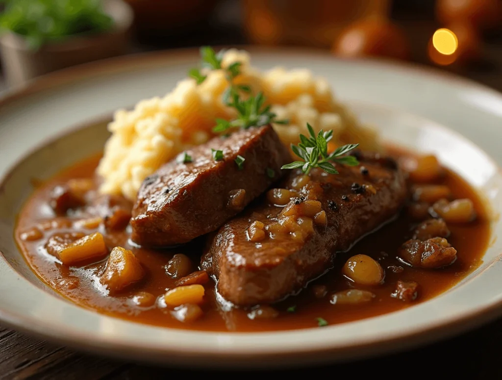 How to Cook Stew Meat: 5 Comforting Recipes for Food Lovers 5 Braised stew meat served with onion and garlic gravy over mashed potatoes.