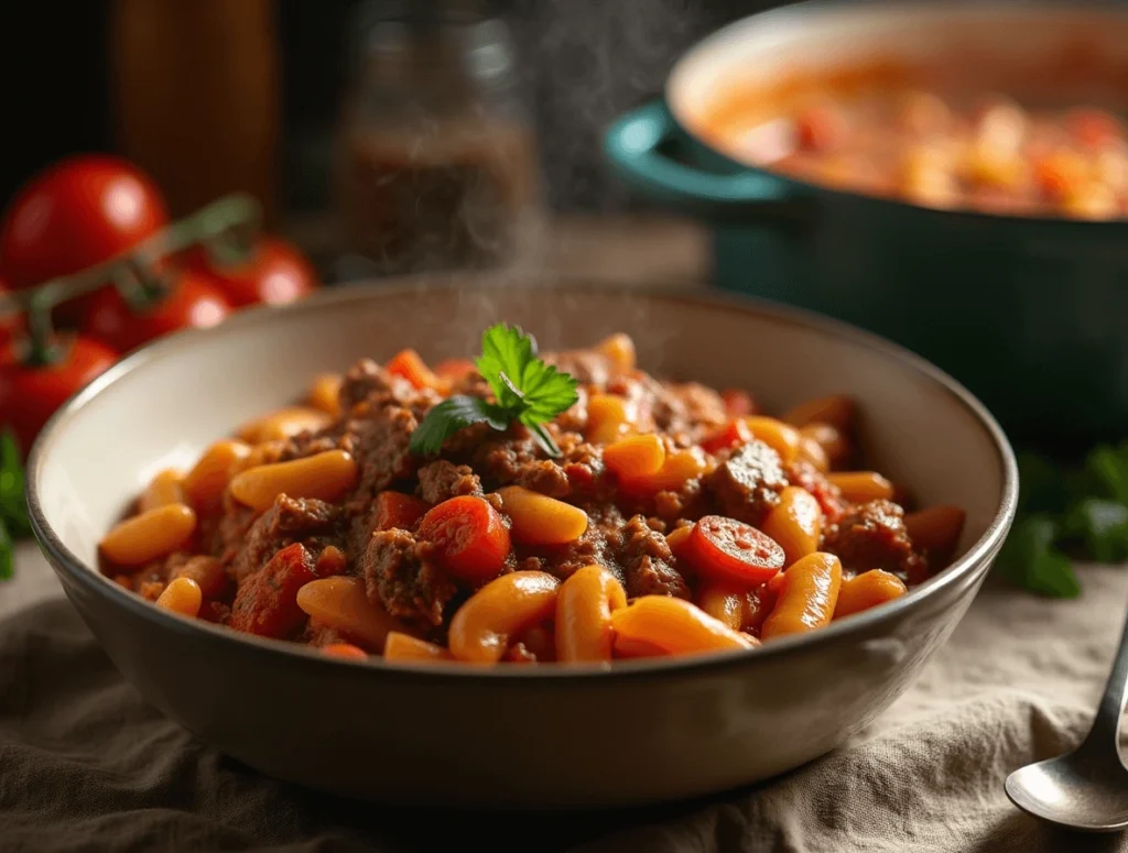 How to Cook Stew Meat: 5 Comforting Recipes for Food Lovers 4 Hearty one-pot beef goulash with tender beef, pasta, tomatoes, and bell peppers.
