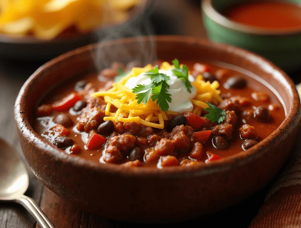 How to Cook Stew Meat: 5 Comforting Recipes for Food Lovers 6 Spicy chili with stew meat, beans, tomatoes, and chili spices, topped with cheese and sour cream.