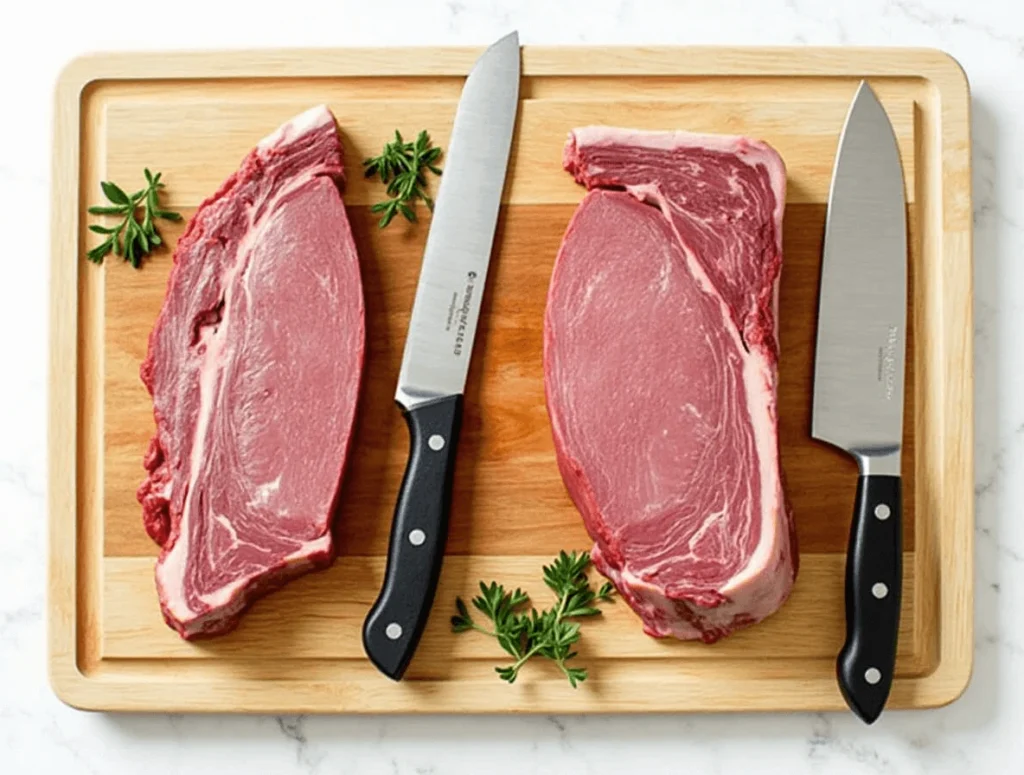 Brisket Recipe: How to Make the Best One at Home 2 Side-by-side comparison of flat cut and point cut brisket, showcasing the leaner flat cut and marbled point cut.