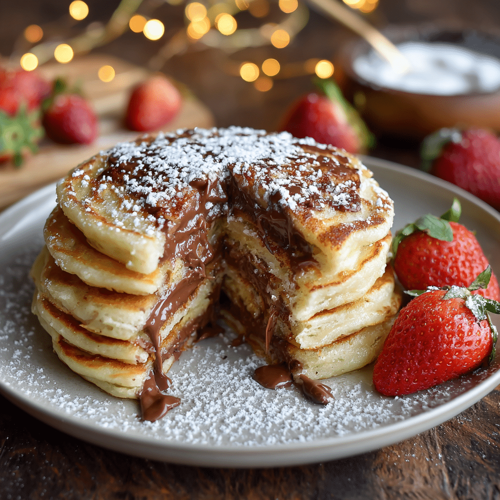 Nutella-Filled Mini Pancakes (A Fail-Proof Guide) 11 Nutella-Filled Mini Pancakes stacked on plate