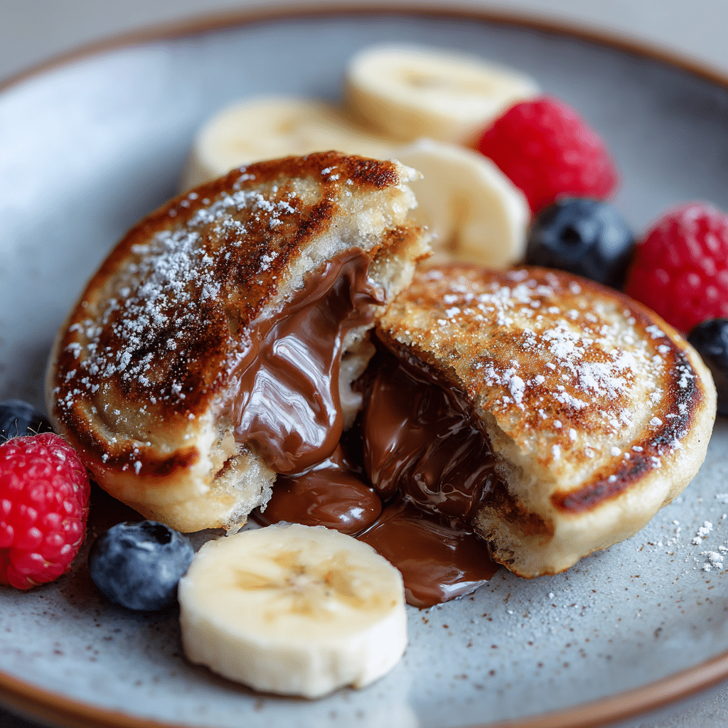 Nutella-Filled Mini Pancakes (A Fail-Proof Guide) 15 Nutella-Filled Mini Pancake cut open with gooey center
