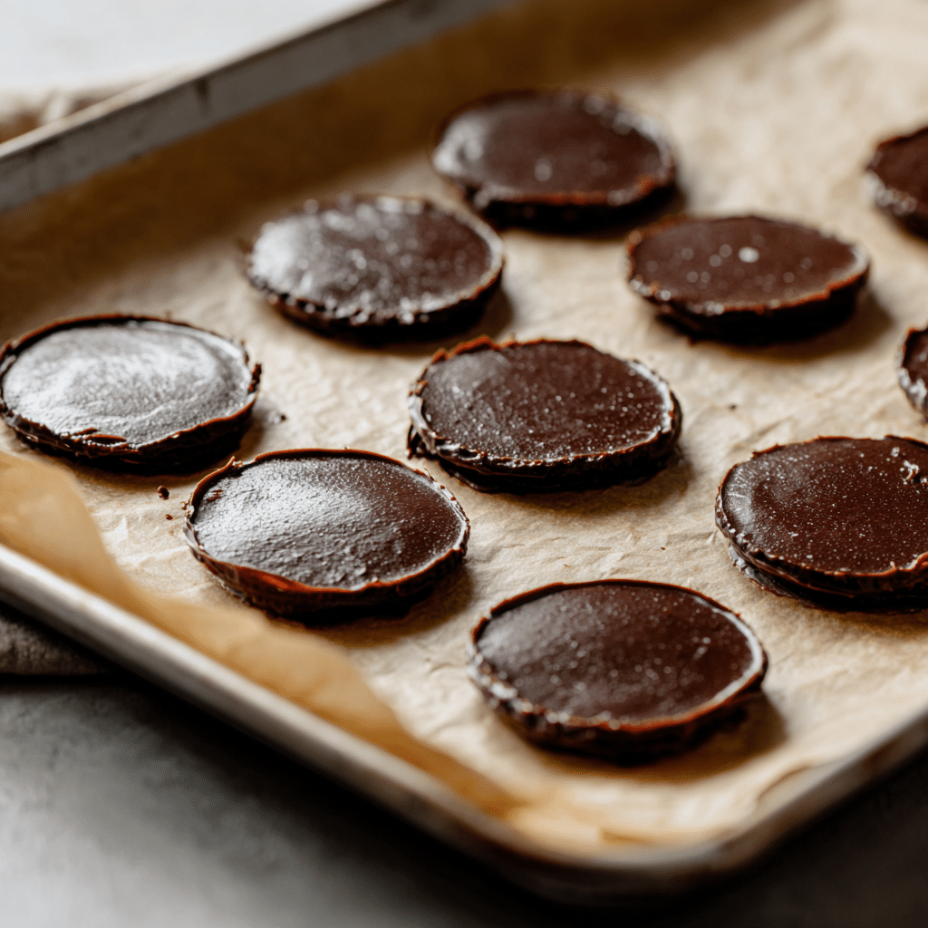 5 Mistakes Sabotaging Your Nutella Mini Pancakes (And How to Get Them Perfect) 13 A realistic prep shot showing hand-scooped frozen Nutella discs on parchment paper, ready to be used in a pancake recipe.